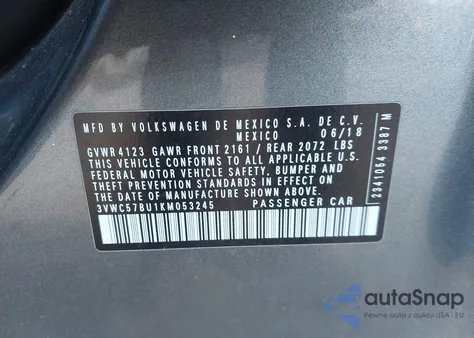 2019 Volkswagen Jetta 1.4T R-Line/1.4T S/1.4T Se from USA, damaged, VIN 3VWC57BU1KM053245